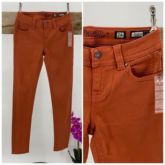 $100 Miss Me Autumn Orange skinny Jeans - Picture 4 of 12